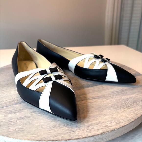 Sarah Flint Shoes - Sarah Flint Kim Black White Pointed Toe Ballet Flats Leather Shoes EU 41 US 11